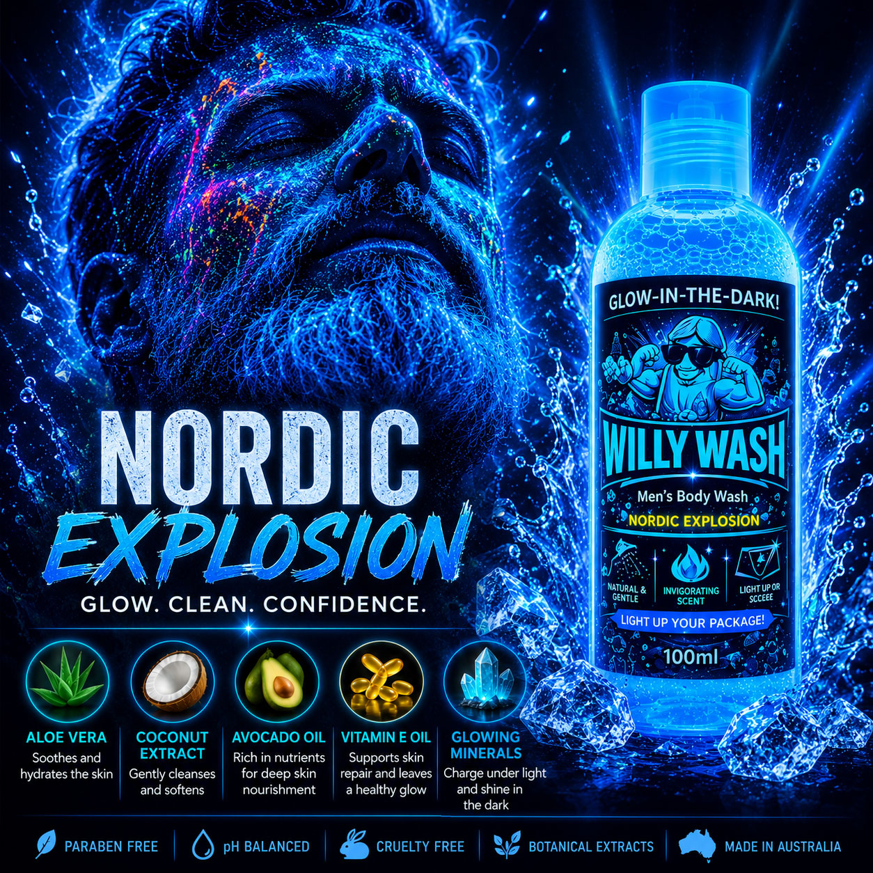 GLOW IN THE DARK MENS BODYWASH RANGE